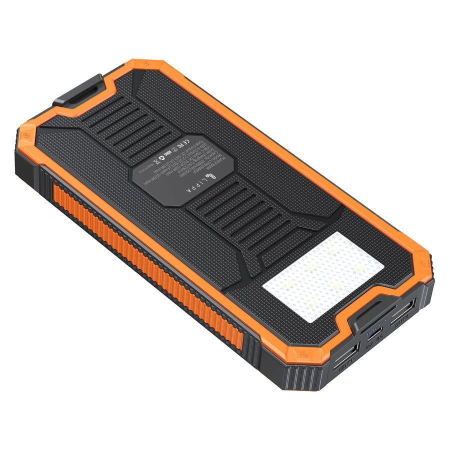 Lippa Solar Cell PowerBank 10.000 mAh 10.5W 2 X USB-A - Orange / Svart