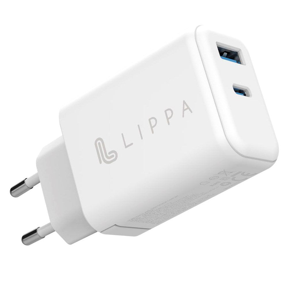 Lippa PD 65W Väggladdare GaN med 1 x USB-C & 1 x USB-A - Vit