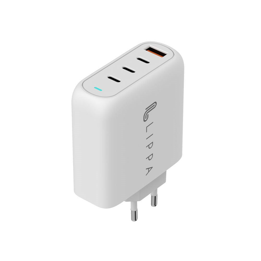 Lippa PD 100W Väggladdare GaN med 3 x USB-C & 1 x USB-A - Vit