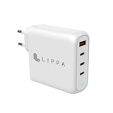 Lippa PD 100W Väggladdare GaN med 3 x USB-C & 1 x USB-A - Vit