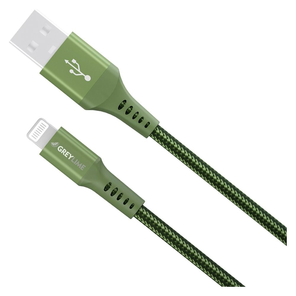 GreyLime 12W Flätade USB-A till Lightning Cable 3 m. - Grön