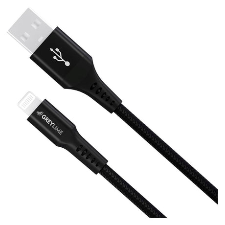 GreyLime 12W Flätade USB-A till Lightning Cable 3 m. - Svart