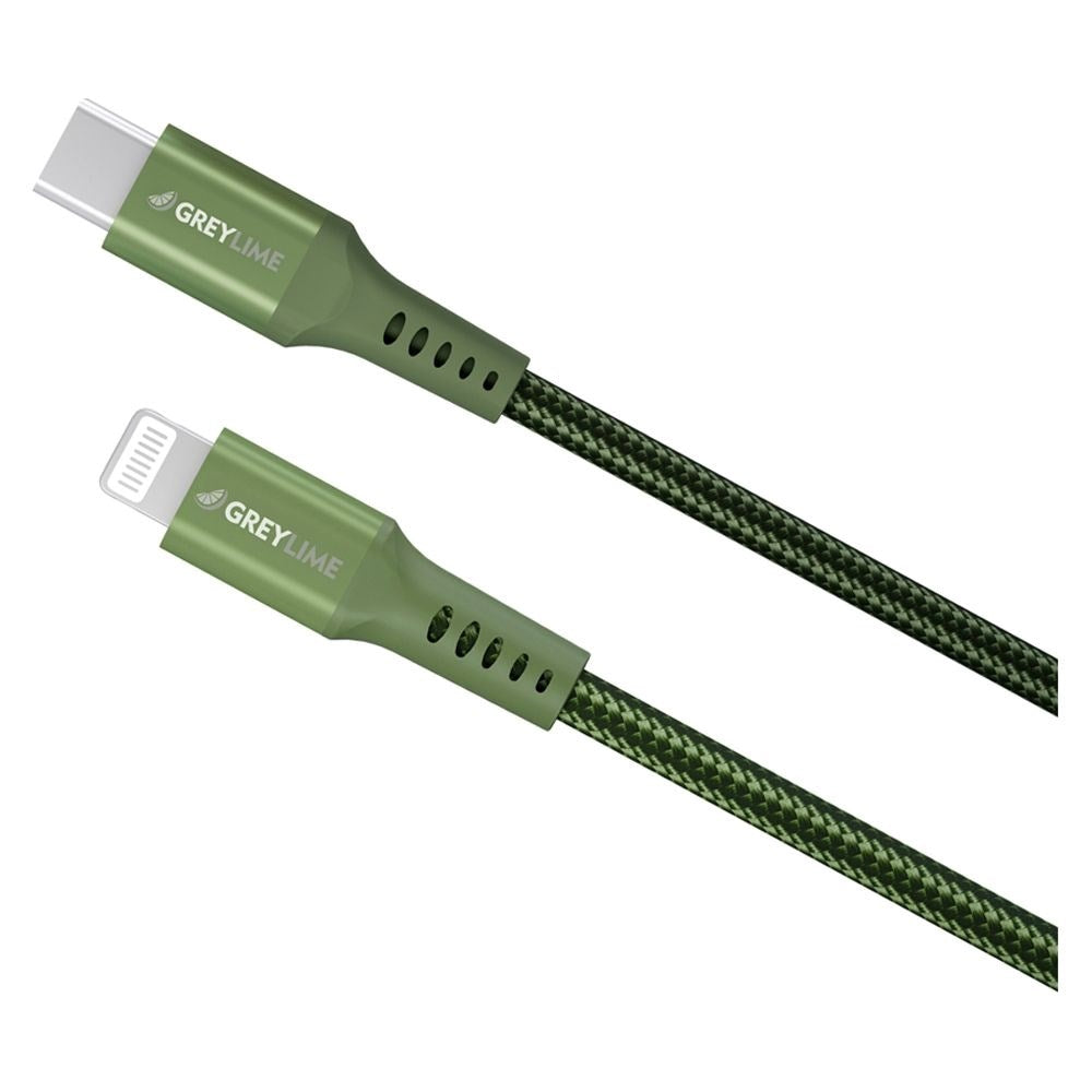 GreyLime 18W Flätade USB-C till Lightning Cable 50 cm. - Grön