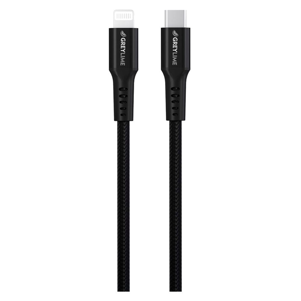 GreyLime 18W Flätade USB-C till Lightning Cable 50 cm. - Svart