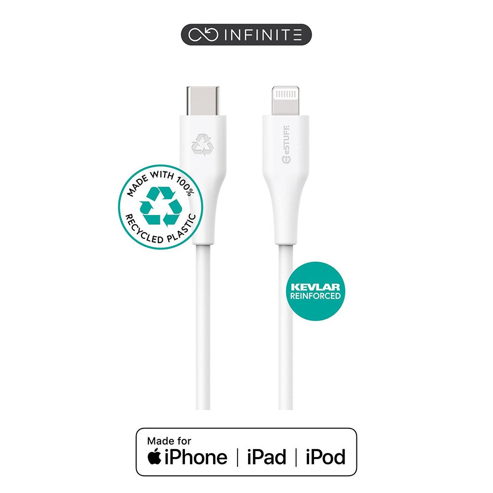 eSTUFF INFINITE MFI 1 m USB-C till Lightning-Kabel - 12W - 100 % Återvunnen Plast - Vit