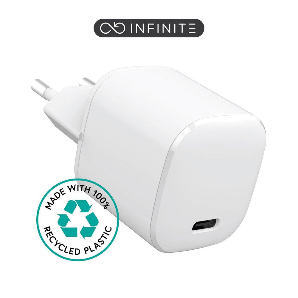 eSTUFF INFINITE 20W PD USB-C Väggladdare - 100 % Återvunnen Plast - Vit