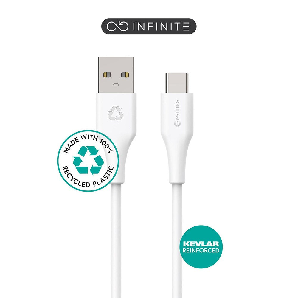 eSTUFF INFINITE USB-C-Kabel 60W 1 m - 100 % Återvunnen Plast - Vit