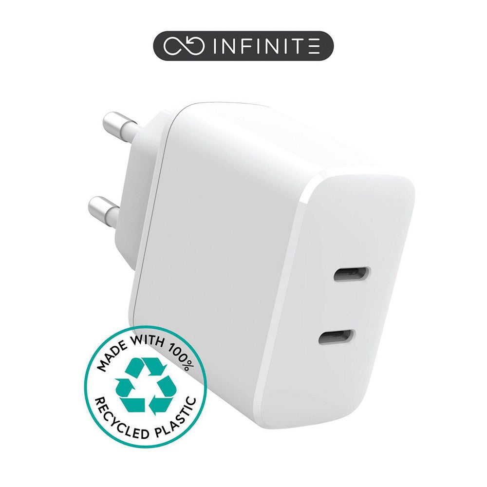 eSTUFF INFINITE 35W PD Väggladdare m. 2 x USB-C - 100 % Återvunnen Plast - Vit