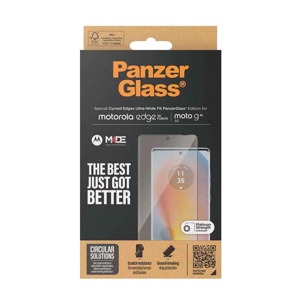 Motorola Edge 50 Fusion PanzerGlass Ultra Wide Fit Skärmskydd - Platinum Strength - Svart Kant