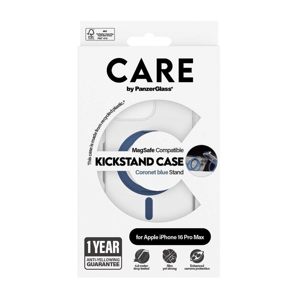 CARE by PanzerGlass iPhone 16 Pro Max Feature Kickstand Skal - MagSafe Kompatibel - Transparent / Coronet Blue