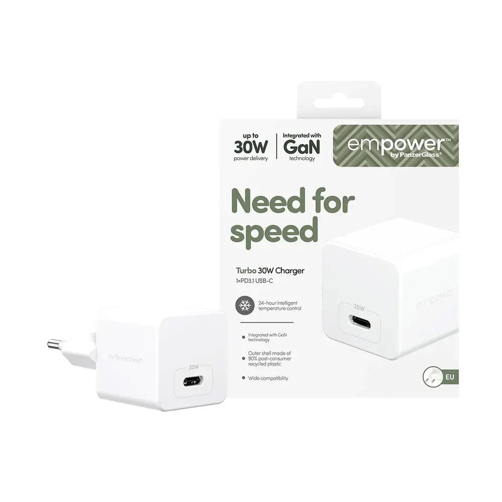 empower by PanzerGlass Turbo 30W Väggladdare m. 1x USB-C – Silver White