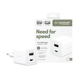 empower by PanzerGlass Turbo 35W Väggladdare m. 1x USB-A & 1x USB-C – Silver White