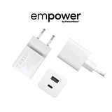empower by PanzerGlass Turbo 35W Väggladdare m. 1x USB-A & 1x USB-C – Silver White