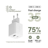 empower by PanzerGlass Turbo 35W Väggladdare m. 1x USB-A & 1x USB-C – Silver White