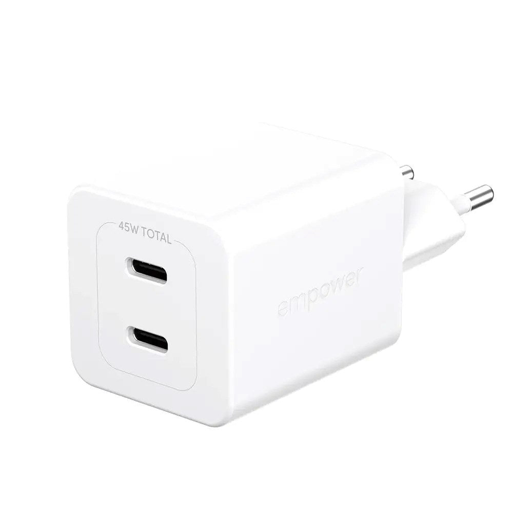 empower by PanzerGlass Turbo 45W Väggladdare m. 2x USB-C – Silver White