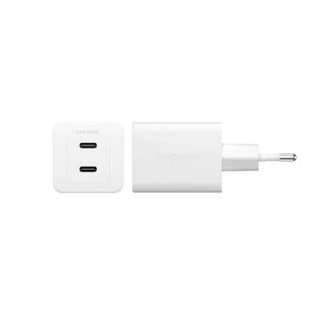 empower by PanzerGlass Turbo 45W Väggladdare m. 2x USB-C – Silver White