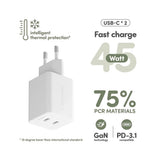empower by PanzerGlass Turbo 45W Väggladdare m. 2x USB-C – Silver White