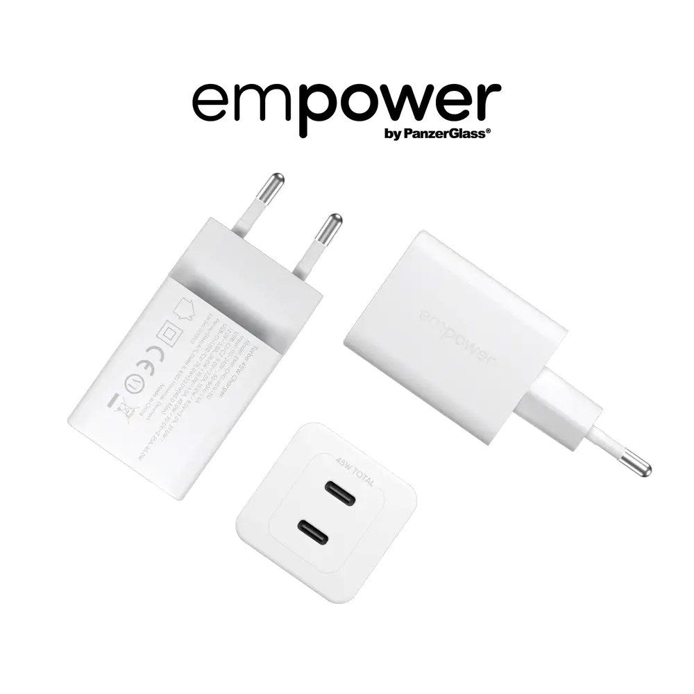 empower by PanzerGlass Turbo 45W Väggladdare m. 2x USB-C – Silver White