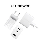 empower by PanzerGlass Turbo 70W Väggladdare m. 1x USB-A & 2x USB-C - Silver White
