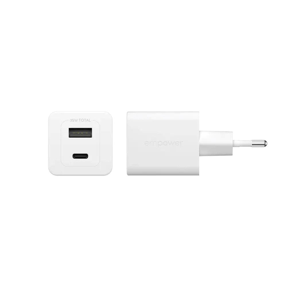 empower by PanzerGlass Turbo 35W Väggladdare m. 1x USB-A & 1x USB-C – Silver White