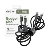 empower by PanzerGlass Racing 60W USB-C till USB-C Kabel – 2m – Space Black