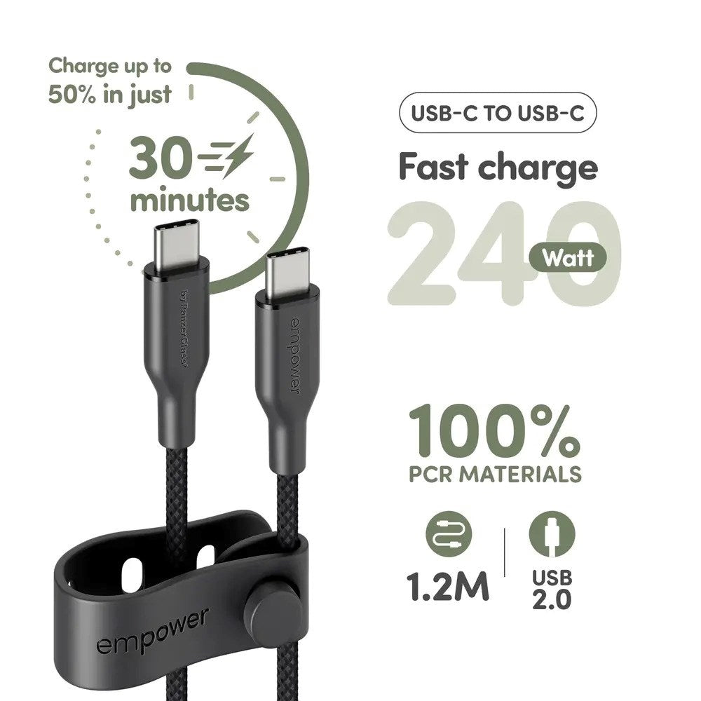 empower by PanzerGlass Racing 240W USB-C till USB-C Kabel – 1.2m – Space Black