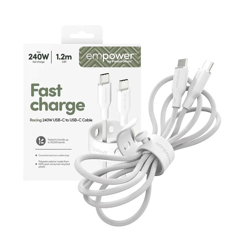 empower by PanzerGlass Racing 240W USB-C till USB-C Kabel – 1.2m – Silver White