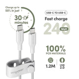 empower by PanzerGlass Racing 240W USB-C till USB-C Kabel – 1.2m – Silver White