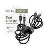 empower by PanzerGlass Racing 240W USB-C till USB-C Kabel – 2m – Space Black