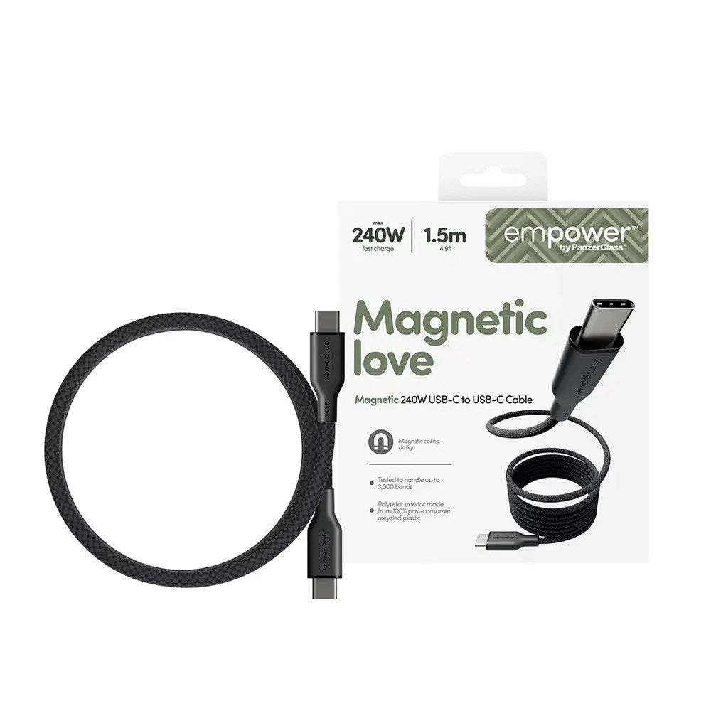 empower by PanzerGlass Magnetic 240W USB-C till USB-C Kabel – 1.5m – Space Black