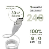 empower by PanzerGlass Magnetic 240W USB-C till USB-C Kabel – 1.5m – Silver White