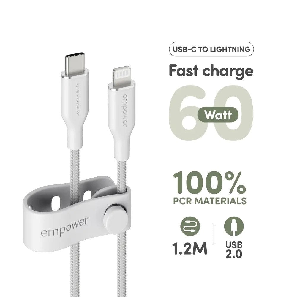 empower by PanzerGlass Racing 60W USB-C till Lightning Kabel – 1.2m – Silver White
