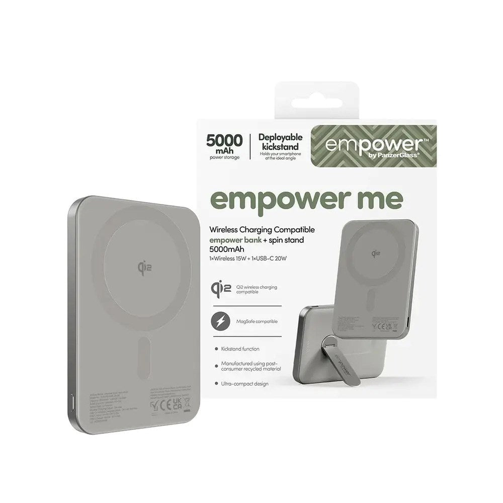 empower by PanzerGlass empower Bank m. Spin Stand - 5000 mAh - Qi2 / MagSafe Kompatibel - Titanium