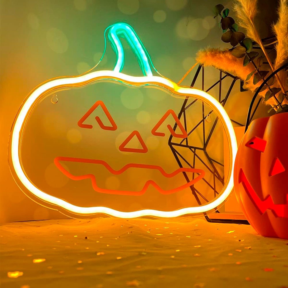 Forever Light LED Neonskylt Halloween - Orange och Grönt Ljus med Pumpa