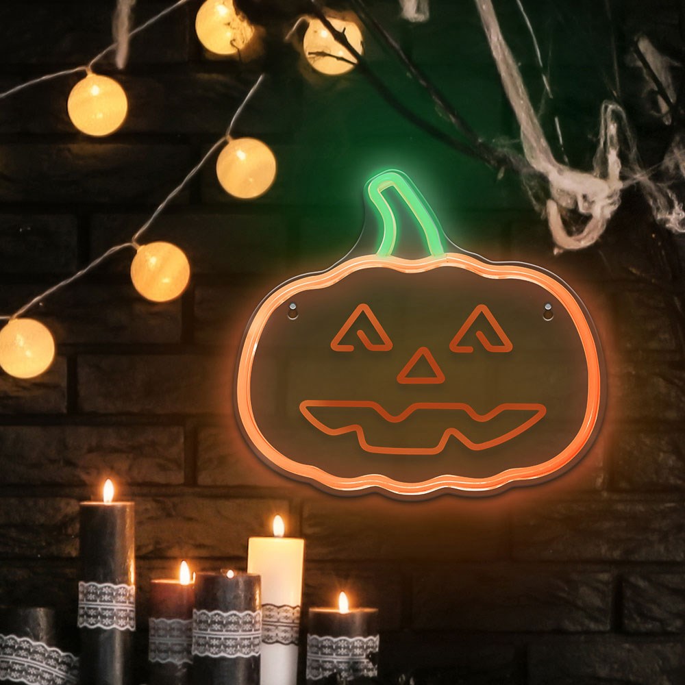 Forever Light LED Neonskylt Halloween - Orange och Grönt Ljus med Pumpa