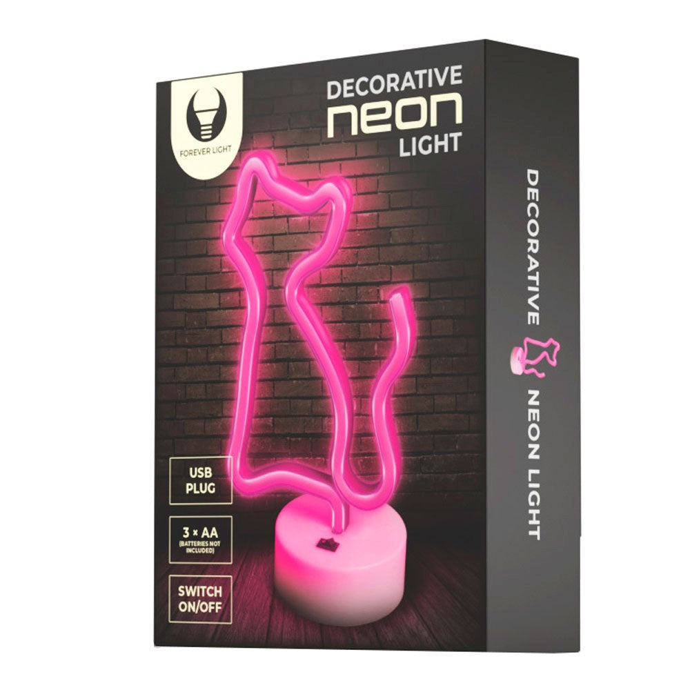 Forever Light Neondekoration med Fot LED - Rosa Ljus med Katt