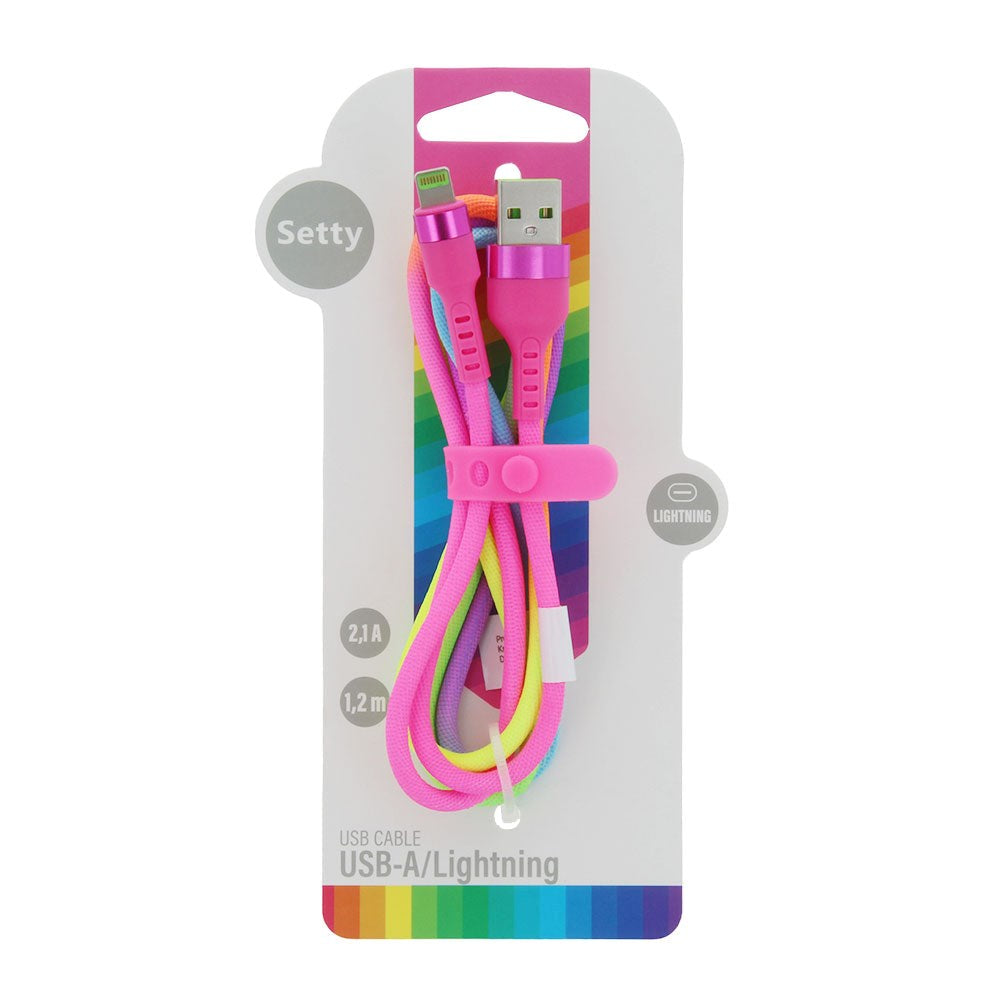 USB-A till Lightning-Kabel 10 W från Setty - 1,2 m. - Regnbåge