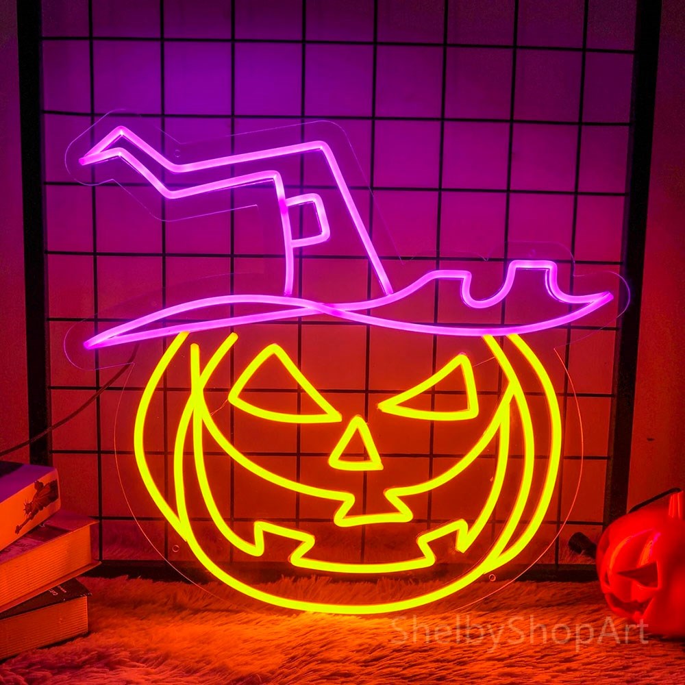 Neolia LED Neonskylt Halloween - Orange och Lila Ljus med Pumpor