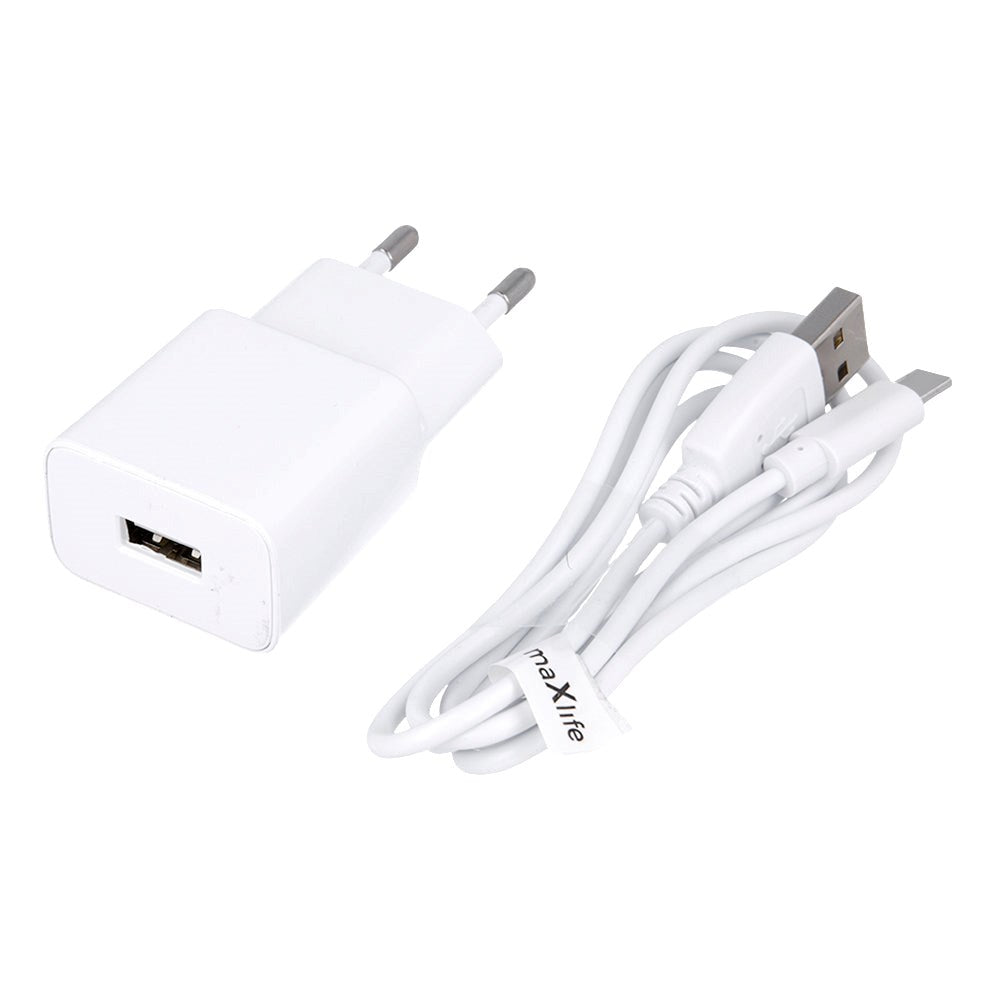 Maxlife Väggladdare med USB-A & USB-C kabel 10,5W - Vit