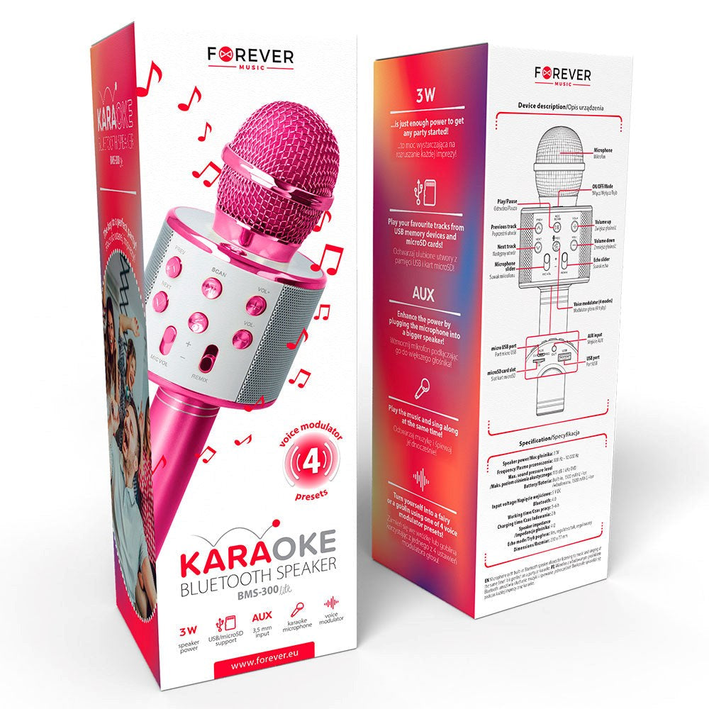 Forever BMS-300 Bluetooth Karaoke Microphone m. Högtalare - Rosa