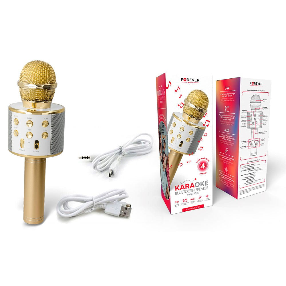 Forever BMS-300 Bluetooth Karaoke Microphone m. Högtalare - Guld