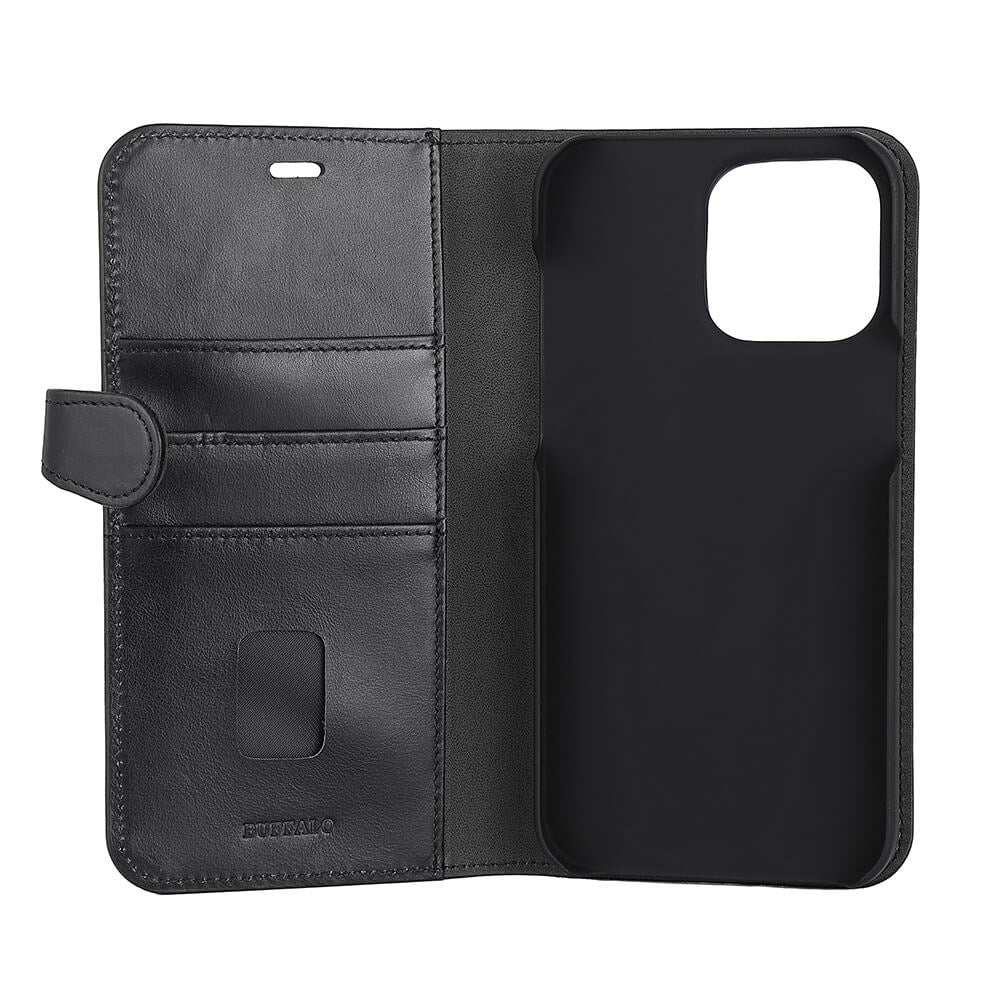 iPhone 14 Pro Max GEAR Buffalo Wallet Magnetiskt Plånboksfodral Äkta Läder - Svart