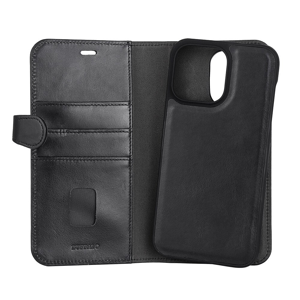 iPhone 14 Pro Max GEAR Buffalo Wallet Magnetiskt Plånboksfodral Äkta Läder - Svart