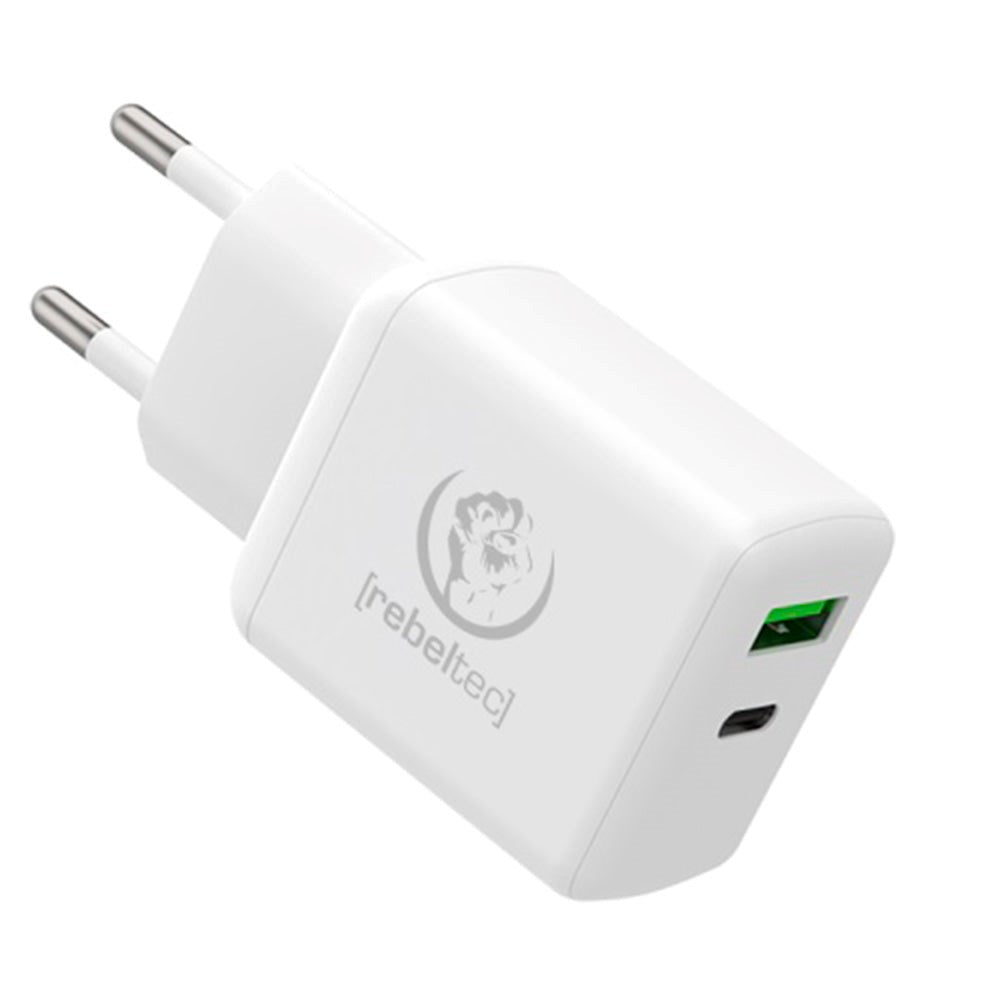 Rebeltec H200 Turbo 20W PD Väggladdare med 1 x USB-A & 1 x USB-C - Vit