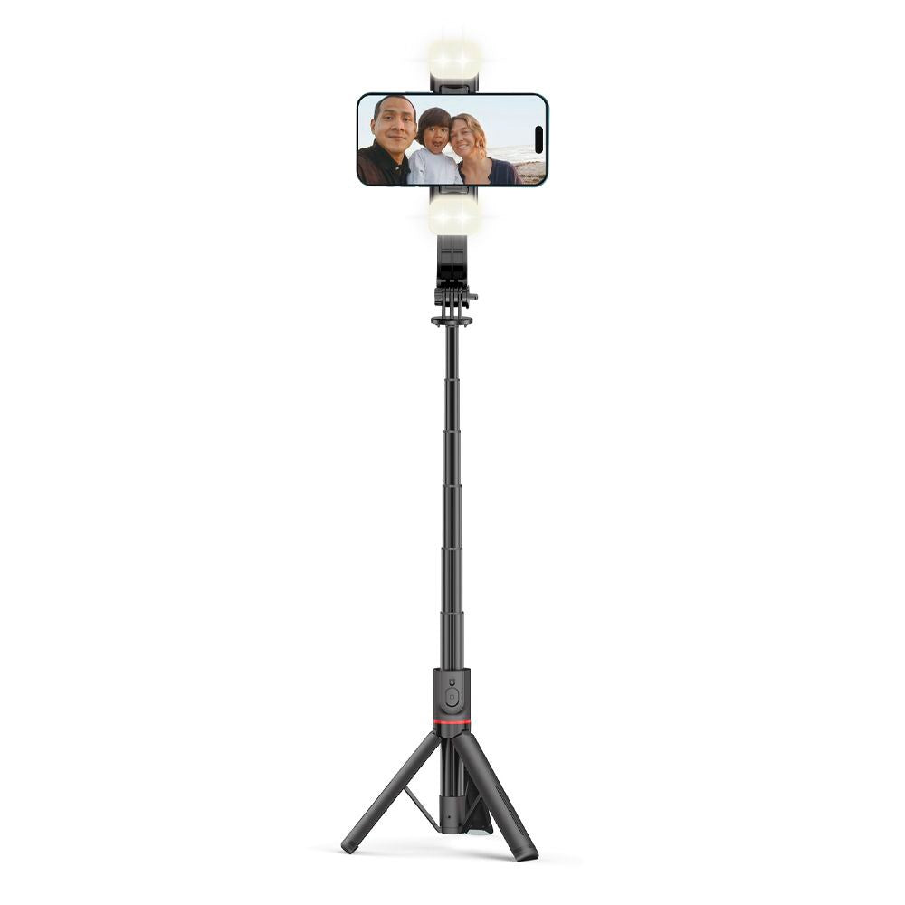 L05S Tech-Protect Selfie Stick med Stativ & LED-Ljus - Bluetooth - Svart