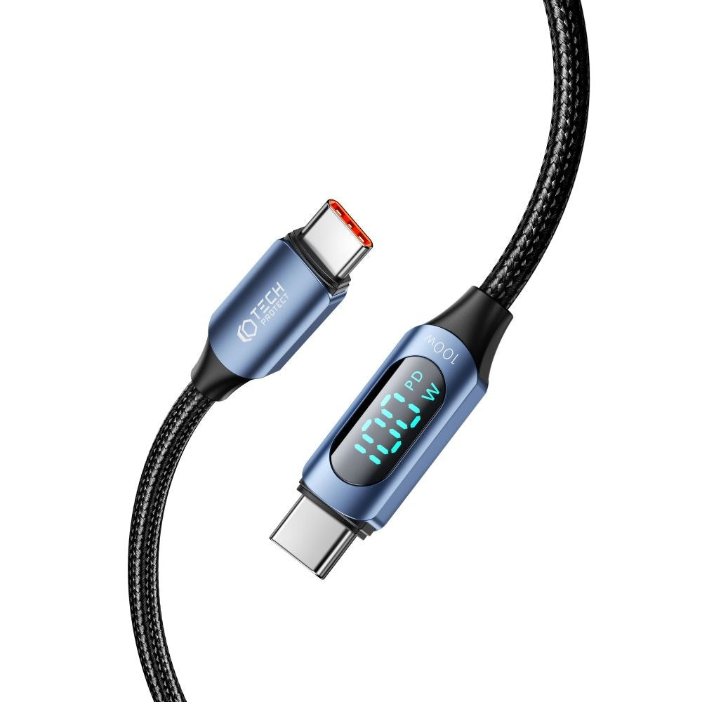 Tech-Protect Ultraboost LED USB-C till USB-C Kabel 100W/5A 1m - Svart / Blå