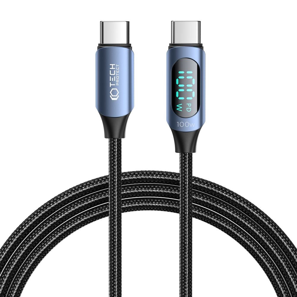 Tech-Protect Ultraboost LED USB-C till USB-C Kabel 100W/5A 2m - Svart / Blå