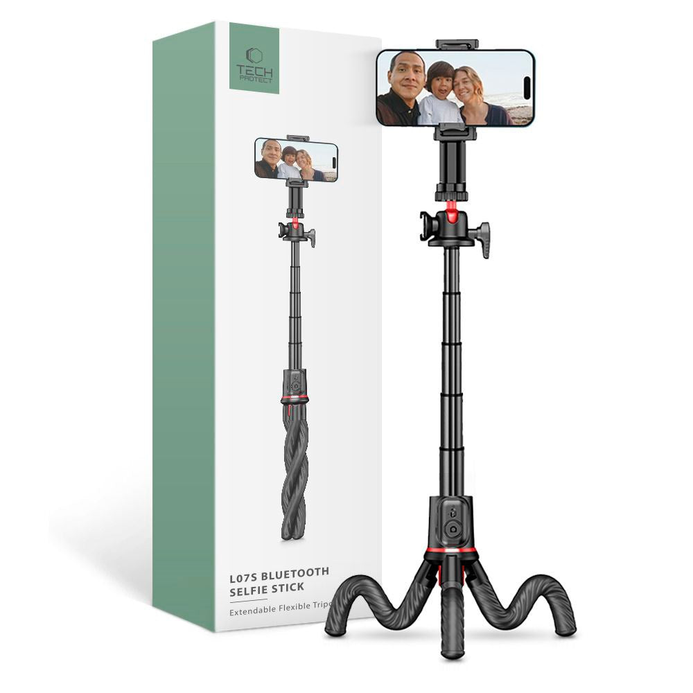 L07S Tech-Protect Selfie Stick med Flexibelt Stativ & Bluetooth - Svart