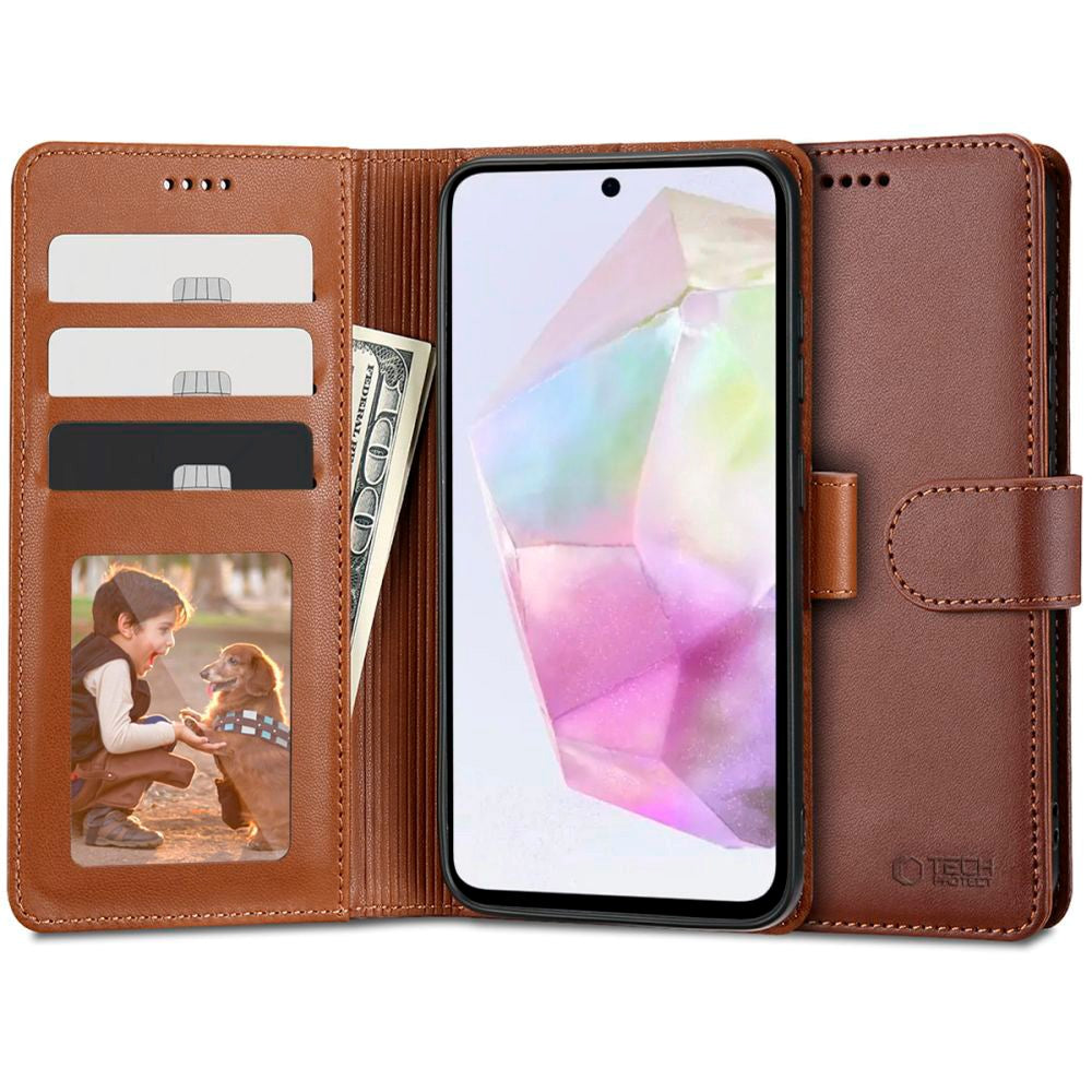 Samsung Galaxy A35 (5G) Tech-Protect Flip Wallet m. Plånbok - Brun