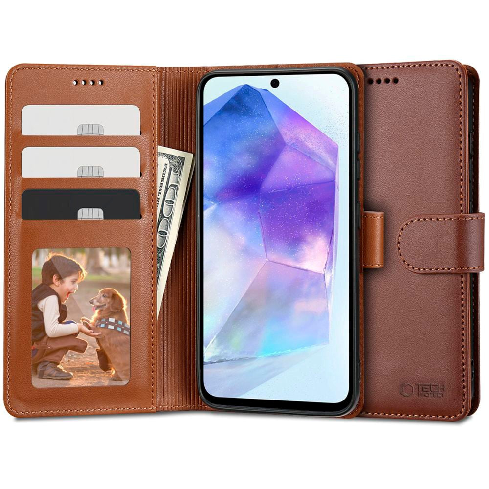 Samsung Galaxy A55 (5G) Tech-Protect Flip Wallet m. Plånbok - Brun